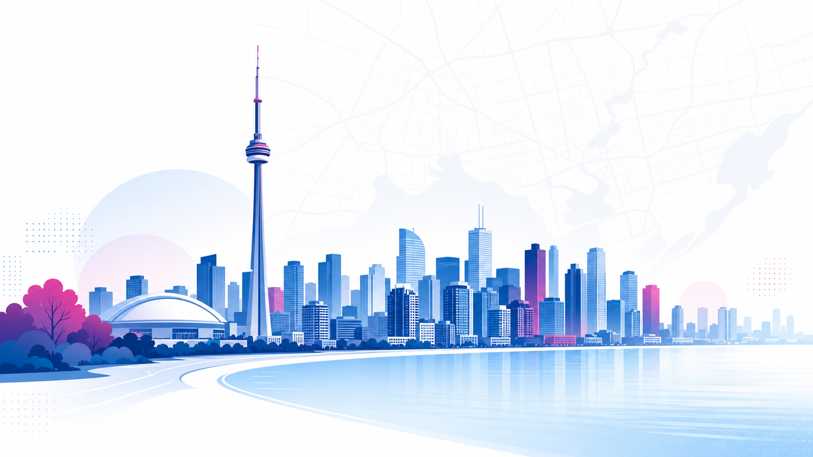Toronto skyline and GTA map-style illustration